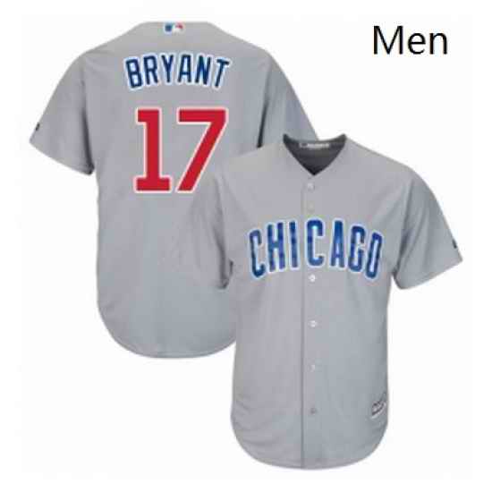Mens Majestic Chicago Cubs 17 Kris Bryant Replica Grey Road Cool Base MLB Jersey